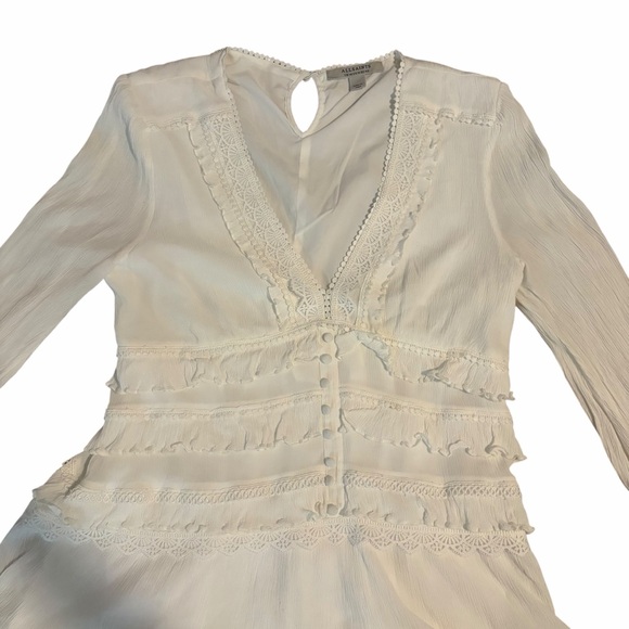 AllSaints Zora Dress Mini Tiered Lace Long Sleeve White 10 - Picture 7 of 12